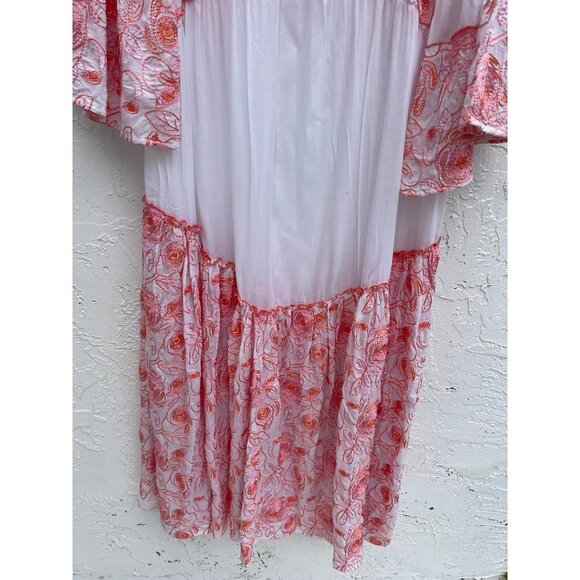 TAJ Sabrina Womens Long Sleeve Embroidered Floral St Barth Dress Red White S - Picture 4 of 11